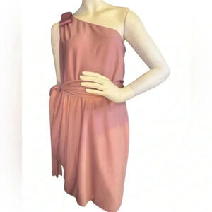 Vera Wang Bride's Maid Dress Light Pink Tie Bow Draped One Shoulder 12.